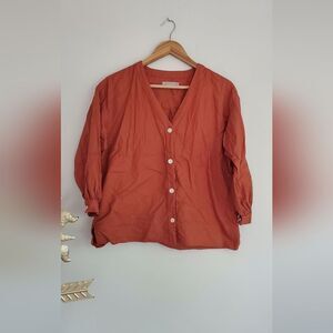 Everlane Silky Cotton Lantern Rust Orange Blouse Size 2